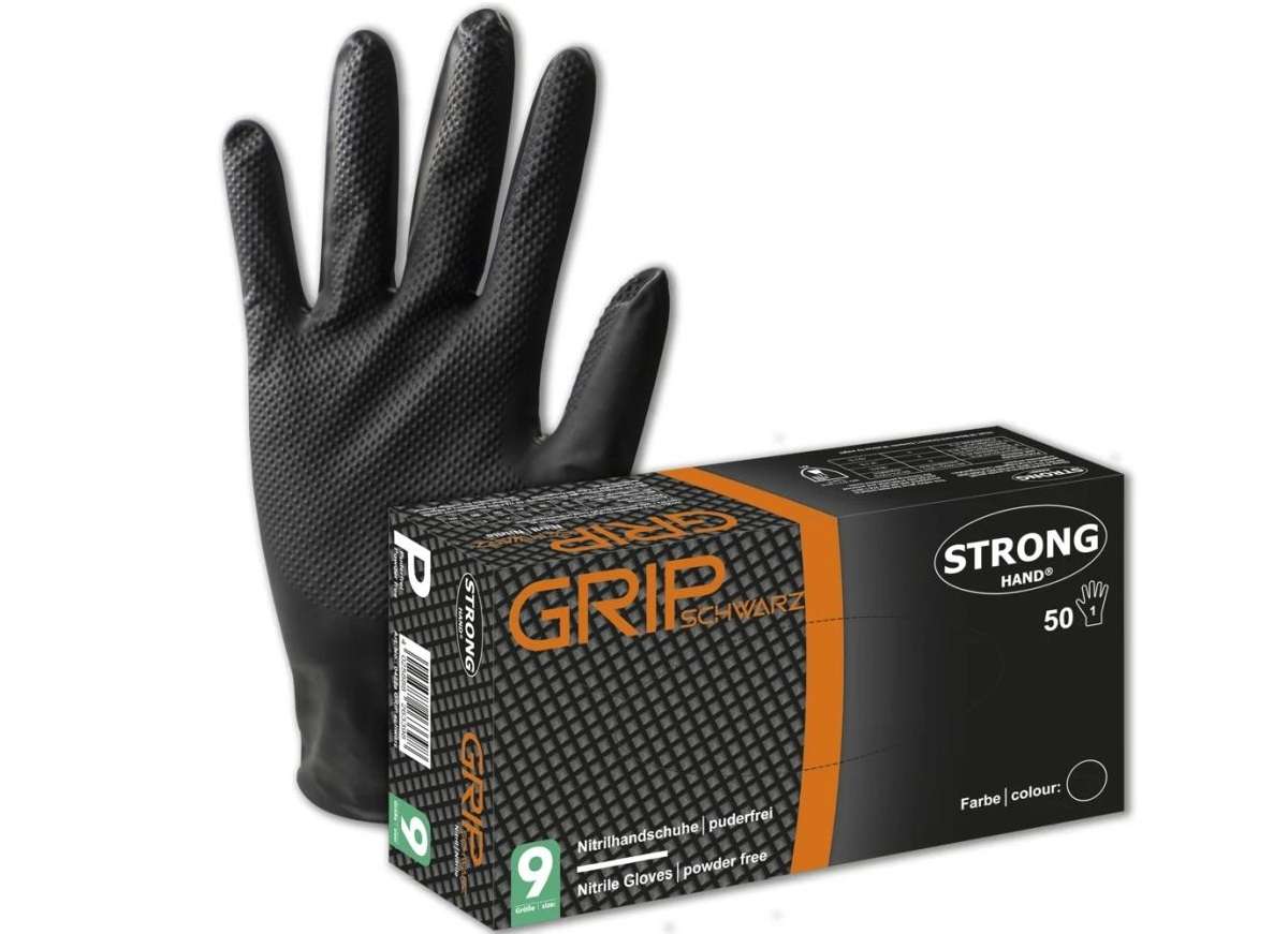 1000 56 Fellinger Arbeitsschutz GRIP SCHWARZ STRONGHAND 0422 Einweghandschuhe Nirtil puderfrei 2026